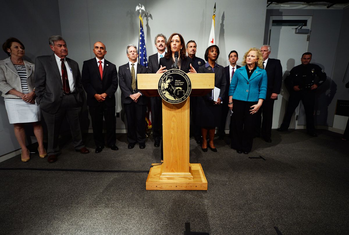Barrister General Kamala Harris speaks at a news annual in May 17, 2013, on Los Angeles, California.