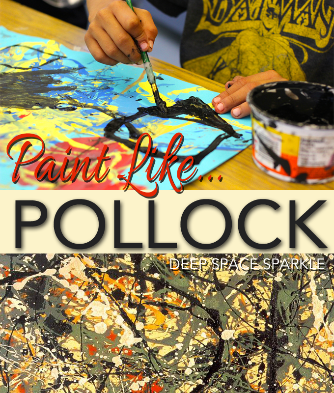 First grade kids read the book, Action Jackson, afterwards created a Pollock How using a cool technique.